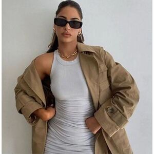 She Is Us Womens Crew Neck Ribbed Ruched Side Bodycon Tank Dress Blue Medium NWT